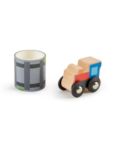 Tren de madera con pista adhesiva. Hape