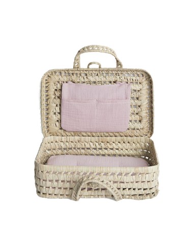 Maletín mimbre muñeca bobble, rosa. Barrutoys