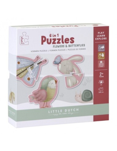 Puzzle 6 en 1 Mariposas y flores. Little Dutch