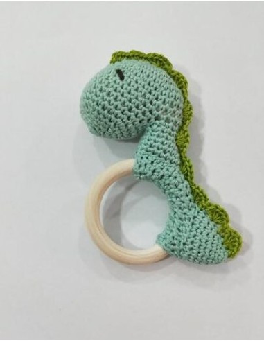 Argolla con oruga/dino de ganchillo. Macu