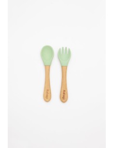 Cubiertos de bambú y silicona, verde, Kaisho