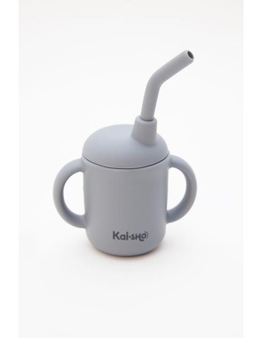 Taza con asas y pajita, gris. Kaisho.
