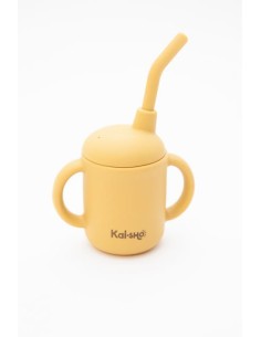 Taza con asas y pajita, mostaza. Kaisho.