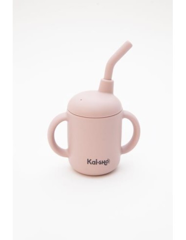 Taza con asas y pajita, rosa palo. Kaisho.