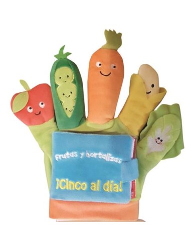 Libro guante de tela, frutas y hortalizas.