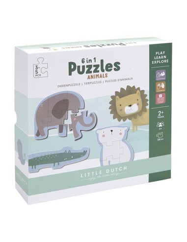 Puzzle 6 en 1, animales. Little Dutch