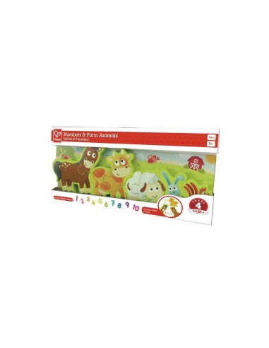 Puzzle animales de granja y números. Hape