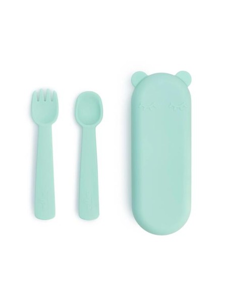 Cubiertos Feedie menta con funda. We Might be tiny.