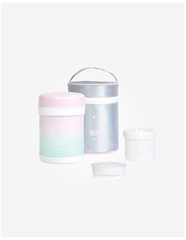 Termo acero con bolsa 900ml, rosa/menta. Saro