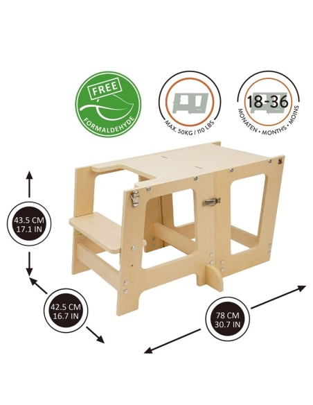 Torre de aprendizaje y mesa natural Prema 3 en 1. 509 Crew